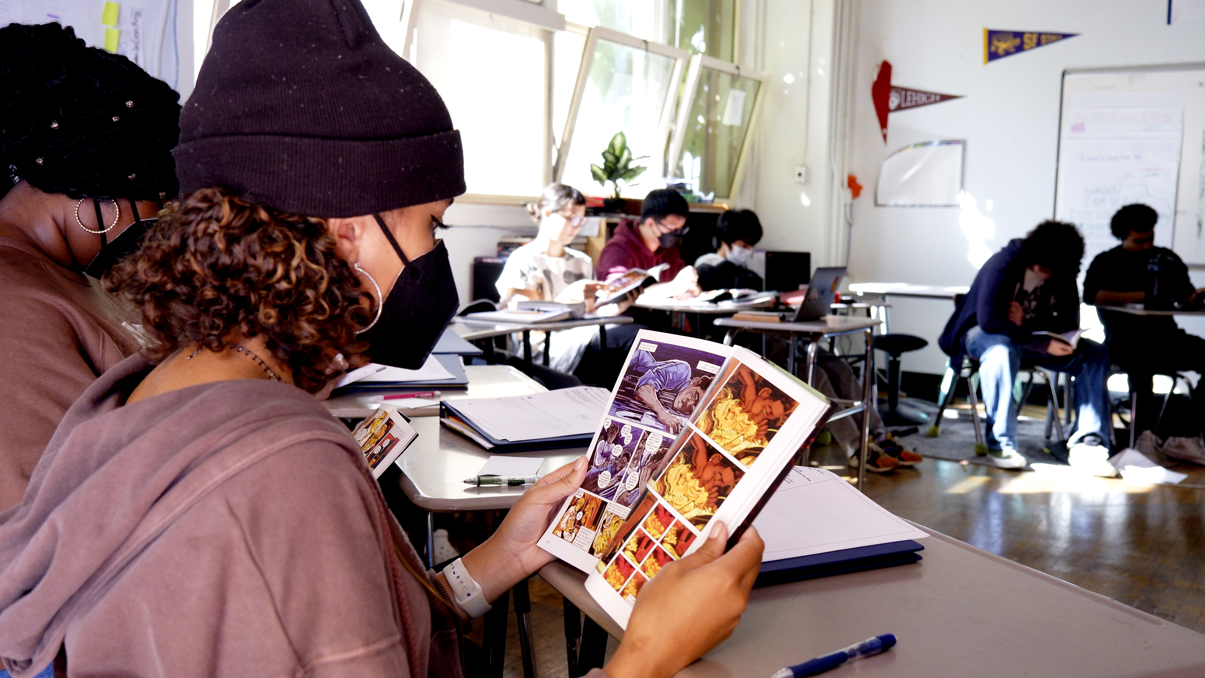 Student reading a book