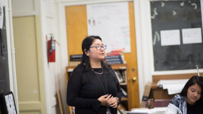 Sandra in a classroom