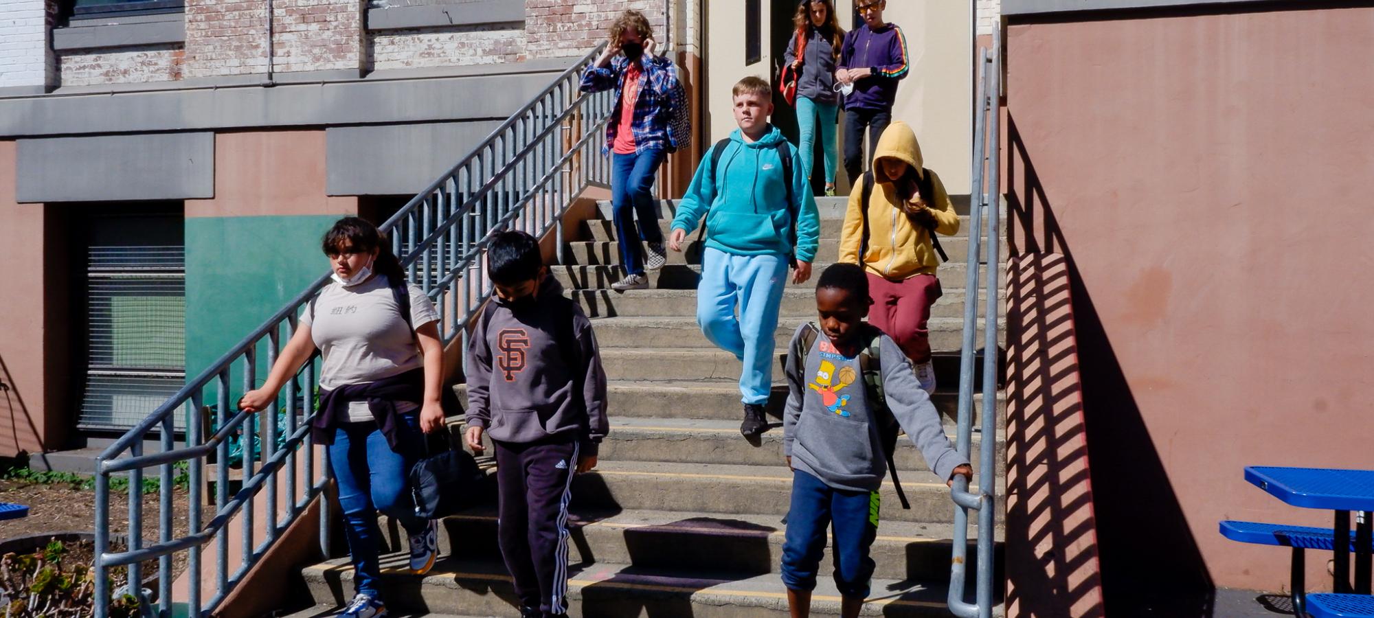 Students leaving school building